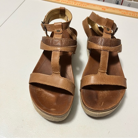 Olukai Hi’ona Leather Platform Sandals Wedges Shoes Brown Size 7 - Picture 3 of 9